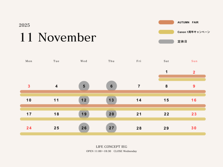 11月の営業日のお知らせのイメージ画像